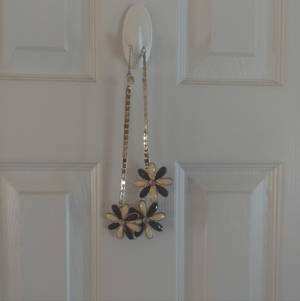 Y2k ERICA LYONS DAISY CHOKER NECKLACE 14" Blk/Wht ENAMEL SILVER PERFECT LIKE NEW